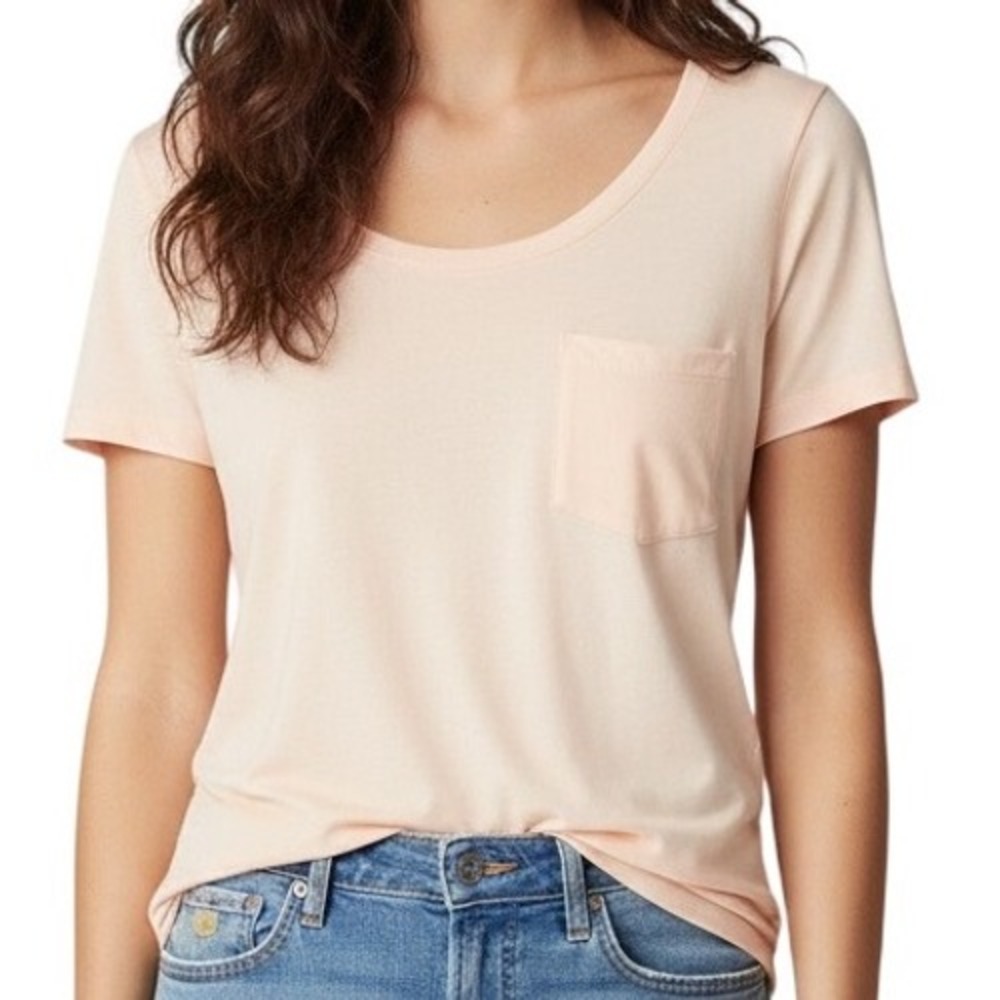 LOFT Vintage Soft Peach Pink Pocket Tee T‎ Shirt Size S Short Sleeve Scoop Neck